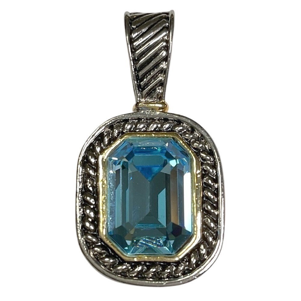 Blue Topaz Style Emerald Cut Pendant Women's Silver Gold Tone Charm Jewelry‎